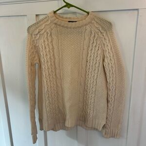THEORY Cream 100% Wool Cable Knit Crew Neck Sweater